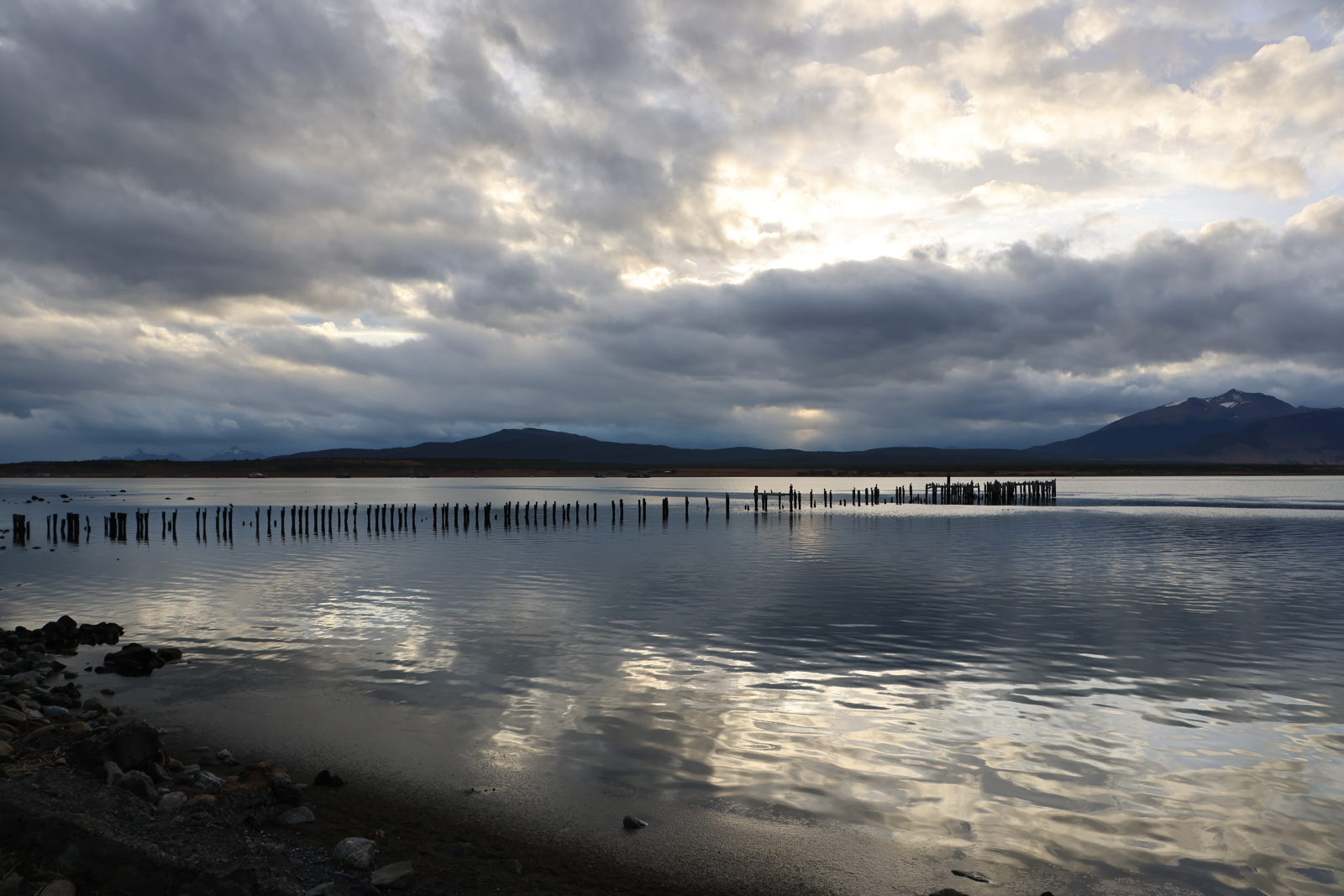 Storm clouds over the waterfront at Puerto Natales in Chilean Patagonia