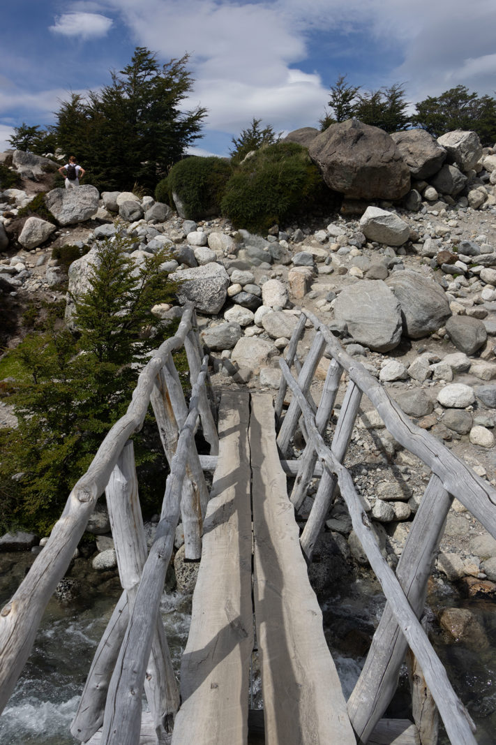 Wooden Puente Río Blanco shortly after Campamento Poincenot on the trail to Laguna de los Tres in Patagonia.