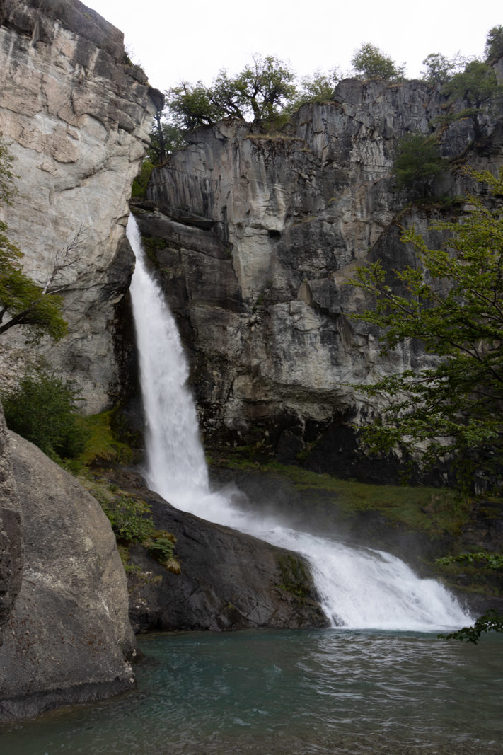 Chorrillo del Salto waterfall dropping between cliffs near El Chaltén in Patagonia.