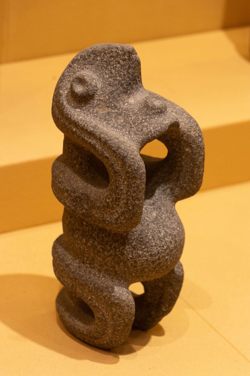 Pre-Columbian carved stone figure on display at the Museo Nacional de Bellas Artes in Buenos Aire