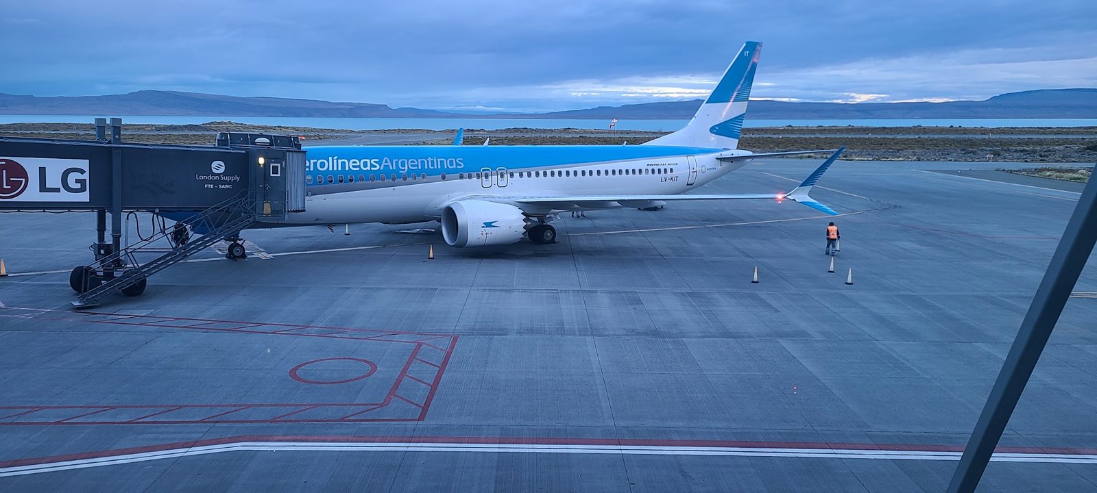 Aerolíneas Argentinas plane at El Calafate airport before the flight to Buenos Aires.