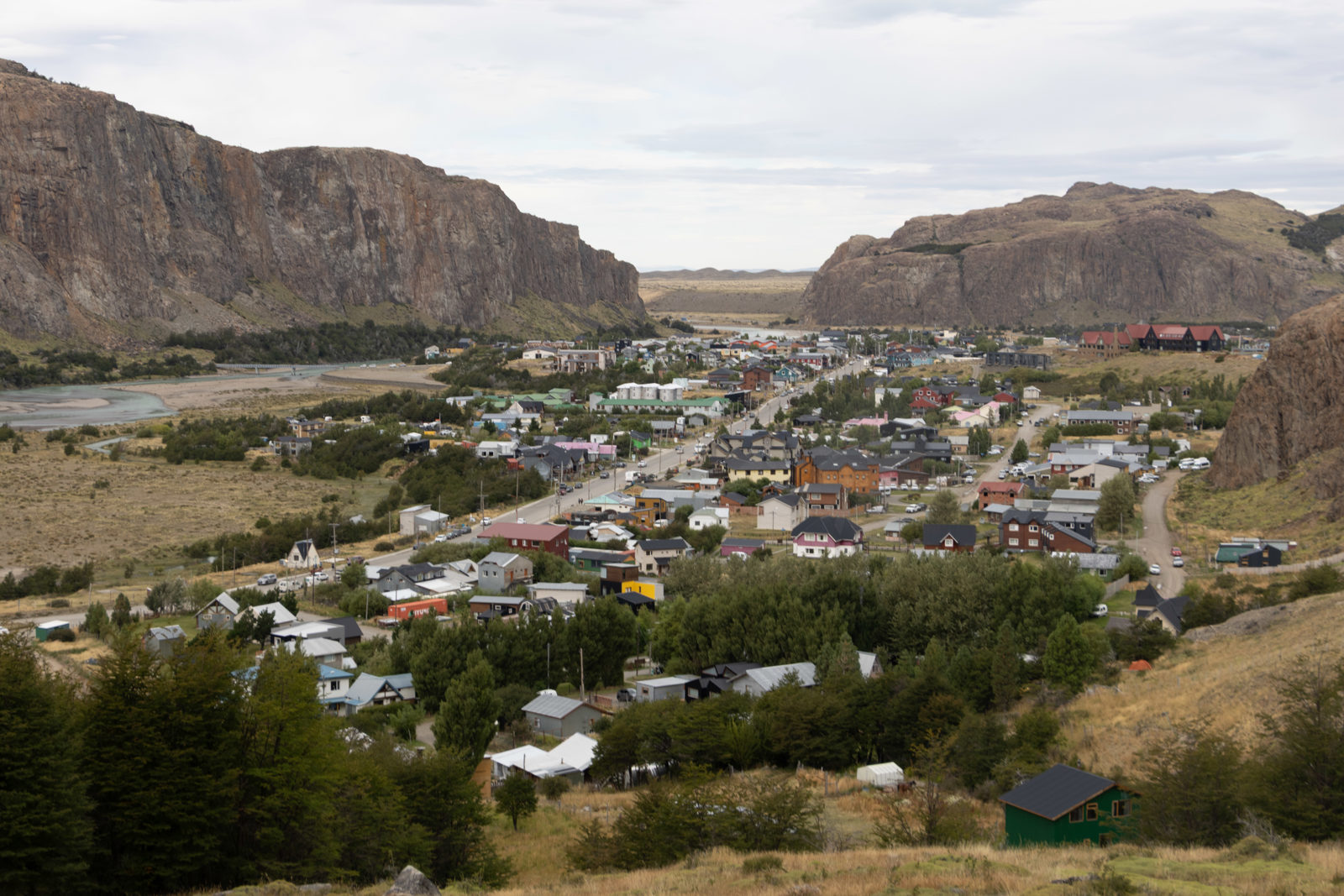 View down over El Chaltén from the final descent of the Fitz Roy trail after the Laguna de los Tres hike.