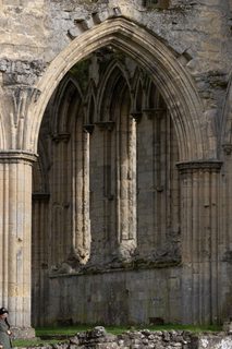 Gothic arched window detail in the ruins of Rievaulx Abbey