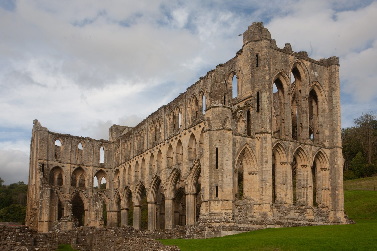Ruined Gothic nave of Rievaulx Abbey in North Yorkshire